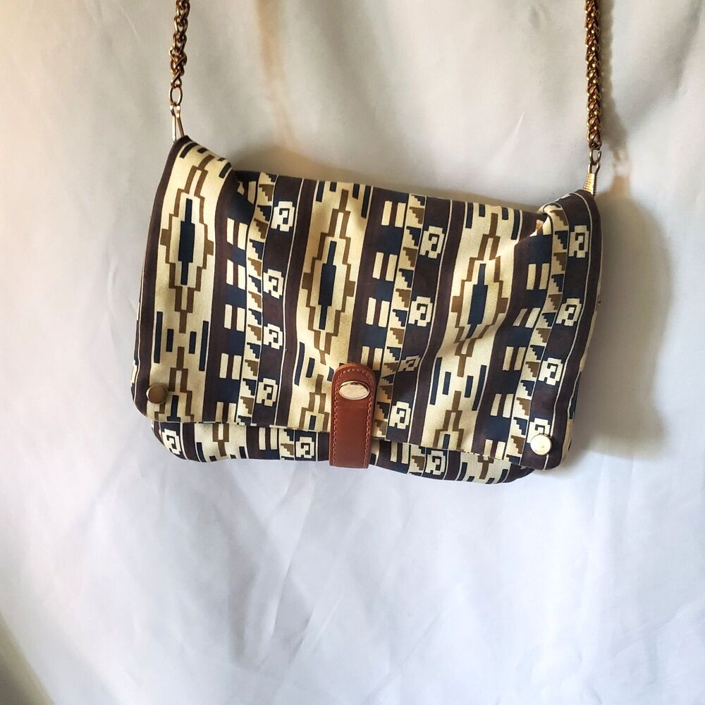 Street Level Clutch Crossbody Handbag W/Chain, Blue Aztec Boho